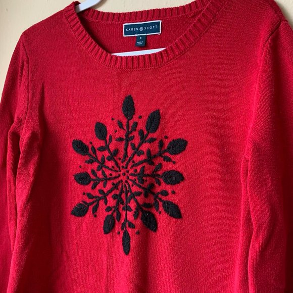Karen Scott Red Ugly Christmas Snowflake Sweater - Picture 1 of 4